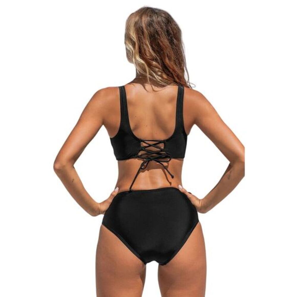Cupshe Women's Black Floral Bikini Bralette & Standard Bottoms Set Size Medium - Picture 2 of 9